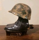Vintage 1975 Jim Beam Military Army Boots   Helmet Bourbon Whiskey Decanter 