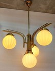 Antique Vintage Art Deco Fixture Ceiling Brass Hanging Light Milk Glass Lamp