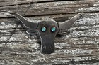 Vintage Sterling Silver Native American Steer Head Turquoise Western Cowboy Mrkd
