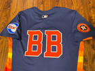 Houston Astros 2025 Game Used Worn Bat Boy Jersey Mlb Auth Navy Rainbow Size 44