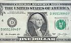  1 One Dollar Bill   Ink Well Contamination Error   Mismatch Serial Number Color