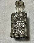 Rare Antique Holy Water Bottle glass With Metal Filigree Overlay with Stopper