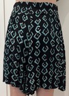 Vintage 90s Rayon Crinkle Skort S Black Teal Geometric Tribal Boho Festival