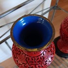 Vintage Chinese Red Cinnabar Fine Hand Carved Lacquer Brass Vase Enamel Floral