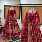 Presenting Party Wear Red Faux Georgette Top Lehenga With Dupatta For Women