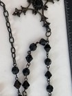 Large Gothic Cross Necklace - All Black - 28 Crystal Beads Adorn The Chain
