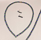 Reduced Taxco Necklace Bracelet Earrings Set 950 Sterling Silver Malachite Lapis