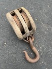 Antique Large Wooden Industrial Block Tackle Pulley Double Wheel Nautical Ship