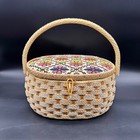 Vintage Singer Sewing Basket Japan 1960s Floral Wicker Storage Organizer Read