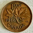 1946 Canada canadian One Cent  1c  Coin king George The Sixth vi maple Leaf f119