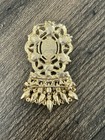 Vintage Gold Tone Oval White Pearl Brooch Pin  Clear Rhinestone