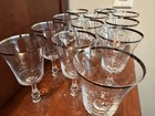 Vintage 1960   s Fostoria Signed Set Of 12 Wine Crystal Glasses Platinum Rim Euc