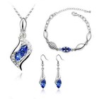 Silver Navy Blue Crystal Rhinestone Necklace Bracelet Pendant And Earring Set Uk