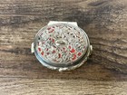 Vintage Gold Tone Ornate Flowers Roses Oval Lined Footed 3  Jewelry Trinket Box