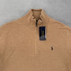 Polo Ralph Lauren Quarter Zip Sweater Mens Medium Tan Cotton  Mock Neck New