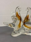 Vintage Murano Icet Two Glass Birds Clear With Amber -   textured Branch - Doves
