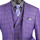 Vinci Men s Purple Windowpane 3 Piece Modern Fit Suit - New