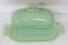 Vintage Jadeite Mosser Cambridge Ohio Glass 1 4 Pound Butter Dish Plume Handle