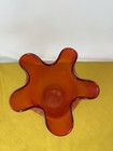 Mid Century Modern Orange Swung Stretch Glass Vase Ruffled Rim Atomic Art Glass