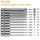 11pcs T6-t40 Magnetic Head Torx Screwdriver Bit Set Security Tamper Proof Star