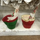2 Vintage Used Santa Snack Cup Holders With Handle Decor