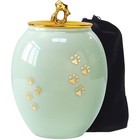 Ceramic Pet Urn Dog Cat Ashes Paw Print Memorial Keepsake Closeable Lid New