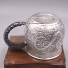 Solid S999 Fine Silver  Coffee Teacup Carved Dragon Phoenix Healthy Cup 3 3in
