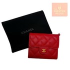 Chanel Small Classic Quilted Flap Wallet Red Caviar Light Gold Hardware