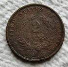 1872 Two Cent Piece Rare Key Date Type Coin  Fine Cleaned Corroded Hole Filler