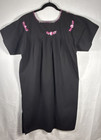 Vtg Handmade Mexican Embroidered Black Floral Sanforized Cotton Dress M