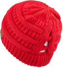 Exclusives Soft Stretch Cable Knit Messy Bun Ponytail Beanie Winter Hat For Wome