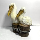 Pelican Figurine Nautical Decor Twin Birds On Piers With Rope Accents