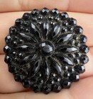 Antique Victorian Black Glass Faceted Button 1 1 8  Intricate Mourning Floral