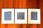 Framed Batik Fabric Wall Art Three Frames  Hanging Decoration  Blue Art Fabric D