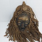 Vintage African Dan Tribal Mask Hand Carved With Woven Fiber Hair