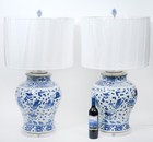 Pair Of Large Antique Chinese Blue   White Porcelain Lamps