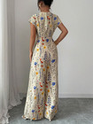 Women Floral Jumpsuit Wide Leg V Neck Summer Romper Casual Beach Outfit