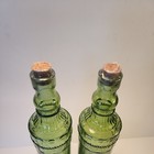 2 Green Embossed Glass Bottles Kitchen Decor Raised Design Corked 12 5 In Tall