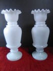 Antique Pair Of Satin Finished White Ruffle Top Bristol Glass Vases 7 25  Mirror