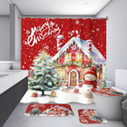 Christmas Shower Curtain Set With Snowman  Tree  Rugs  And Lid Cover - 4 Pcs