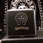 Vintage Portable Metal Leather Symbol Double Sided Black Punk Cigarette Case