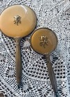 Lot Of 2 Vintage Brass Rose Gold Nouveau Ornate Handheld Vanity Mirror And Brush