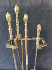 Vintage Brass Fireplace Tool Set 4 Piece Tools Stand Industrial Fire