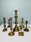 Vintage Brass Candlestick Holder Lot Set Of 7 Eclectic Mixed Sizes 3   -11    Tall