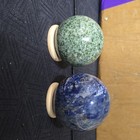 2 Polished Crystal Healing Spheres Green   Blue Stone Orbs With Stands