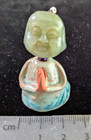 Praying Buddha Figurine W  Handmade Ceramic Body   Carved Jade Head-1 75 