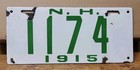 New Hampshire Porcelain 1915 License Plate  1174 Usa Automobiles Transportation