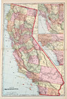1908 California Map Original  20x13  County Townships Railroads Large