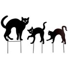 Set Of 3 Black Cat Halloween Shadow Silhouette Metal Yard Stakes
