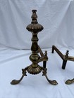 Vintage Fireplace Andirons Brass And Iron 13-1 2 X 17-1 2